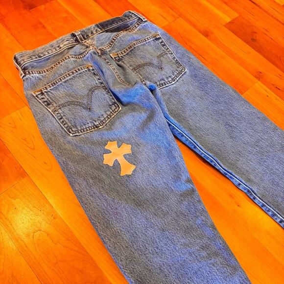 Vintage Levi's 501 " Chrome Hearts " patchwork crosses womens jeans 2000s 00s - Picture 5 of 16